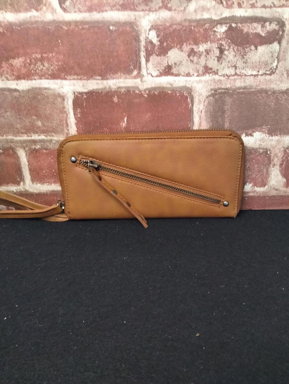 Free People Distressed Vegan Leather Wristlet Wallet In Brown